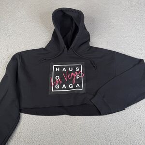 HAUS OF GAGA Hoodie Womens S Black Las Vegas Cropped Concert Sweatshirt Sweater